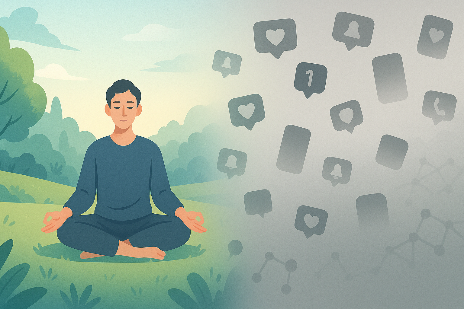 Digital wellness and social media balance illustration