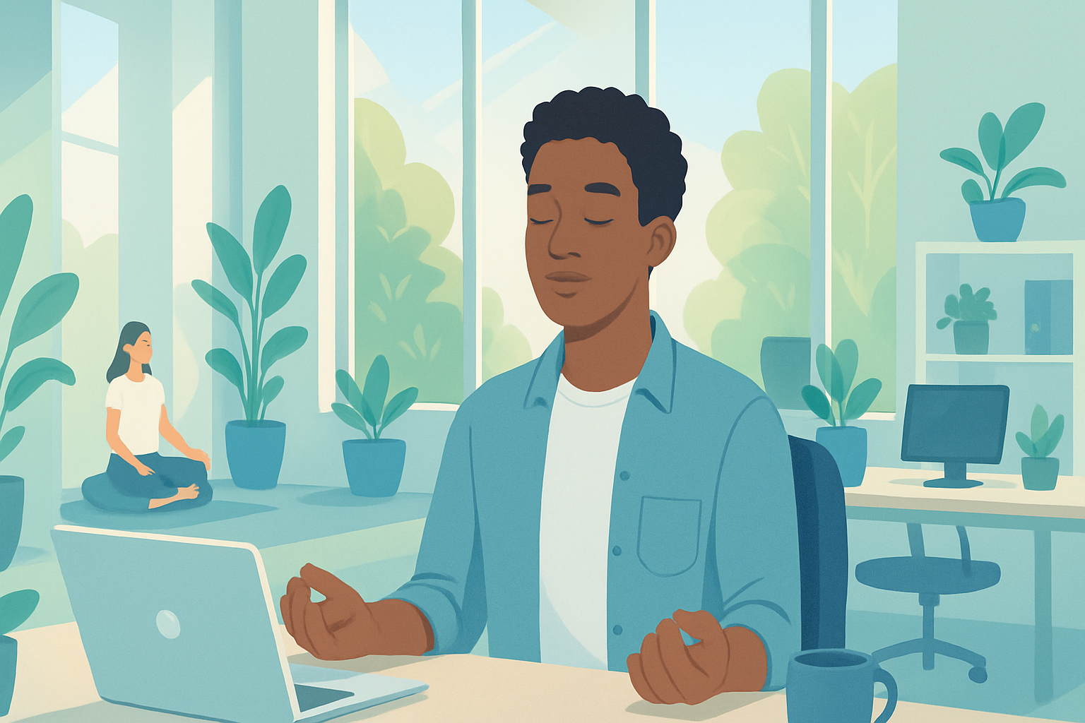 Modern office environment promoting mental wellness